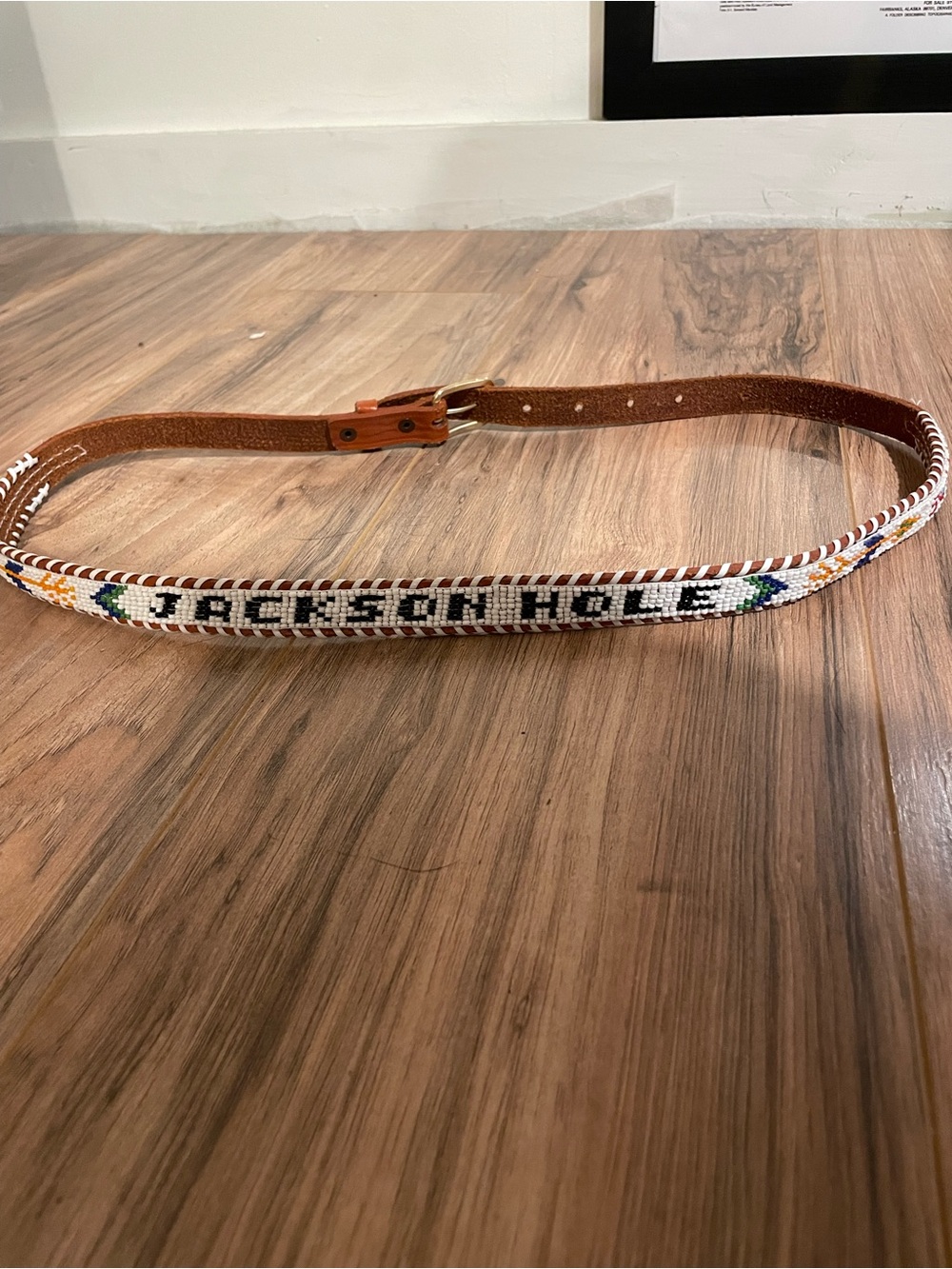 Vintage Brown Leather ‘Jackson Hole’ Beaded Belt